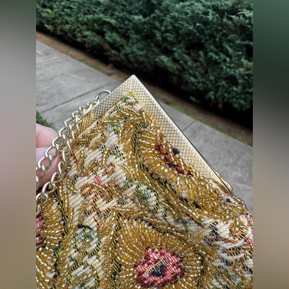 👜 Vintage WALBORG Elegant Gold and Pink Tapestry Embroidered Women's Bag - Picture 8 of 14